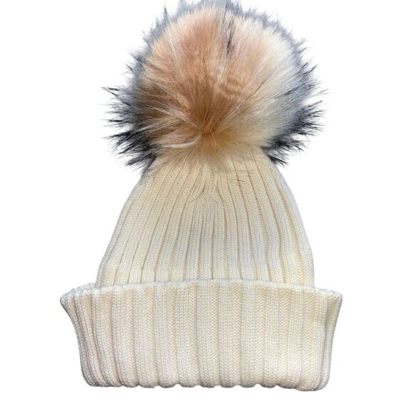 Free people orbit Pom beanie ivory cream ribbed wool blend - Picture 4 of 7